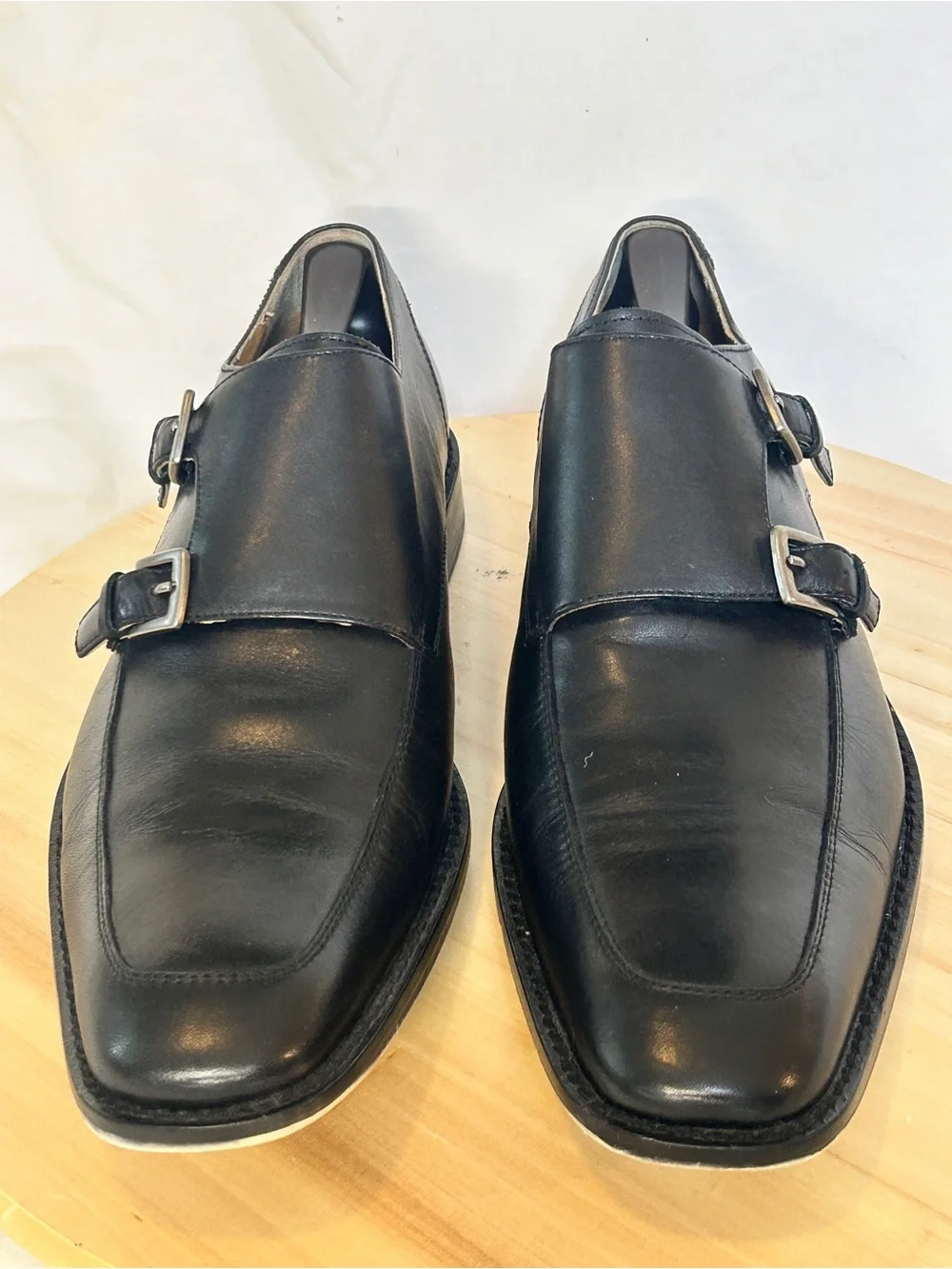 Marco Vittorio Men’s Black Leather Double Monk Strap Square Toe Shoes US 10.5M